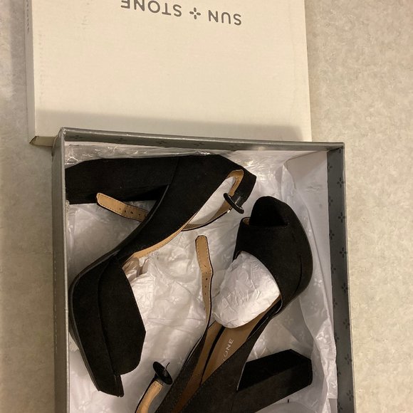 SUN + STONE Reeta Block-Heel Black Platform Sandals - Picture 5 of 5